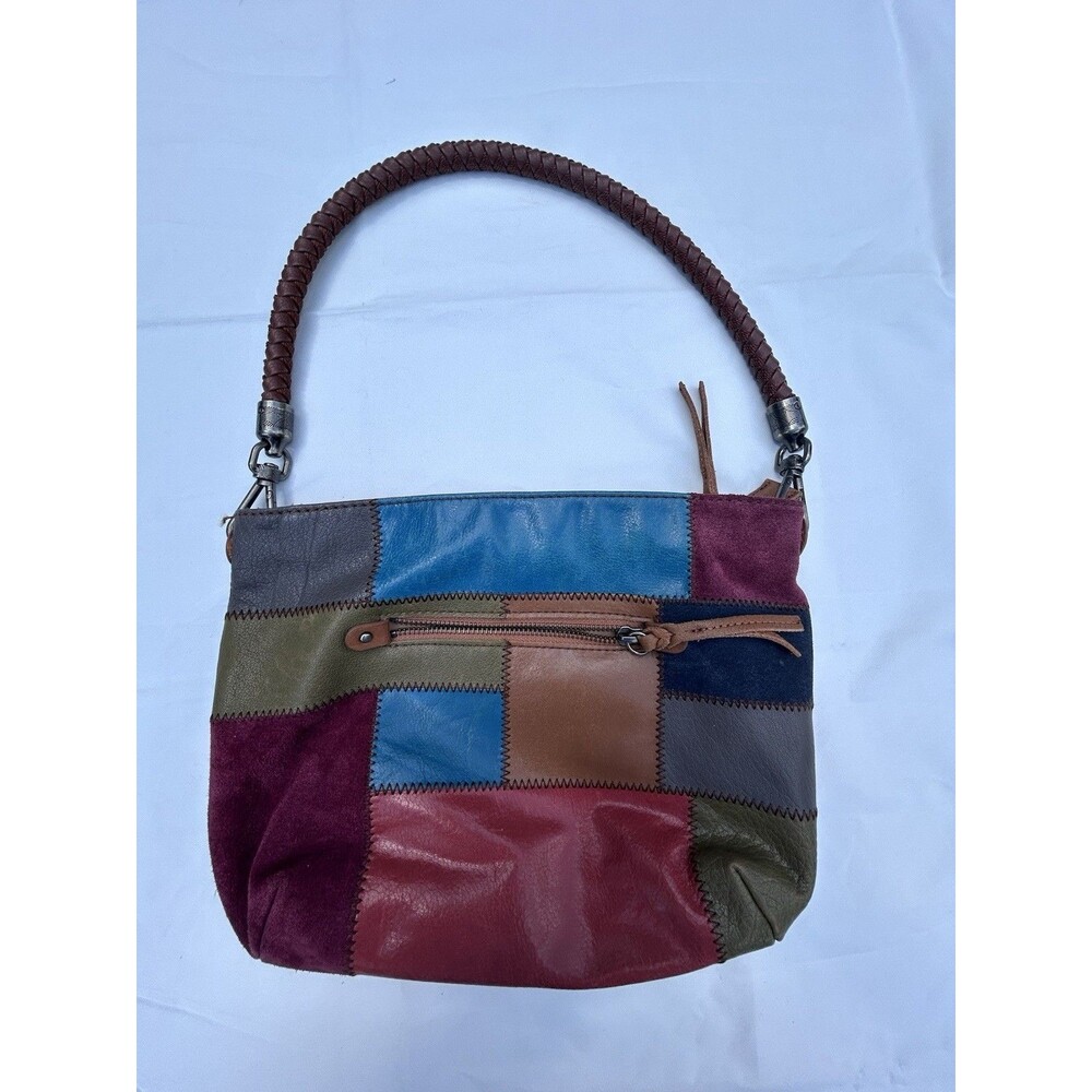 Fossil Patchwork Leather Shoulder Bag Purse Boho Y2K Multicolor